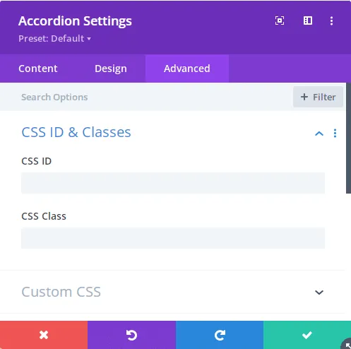 Divi accordion settings