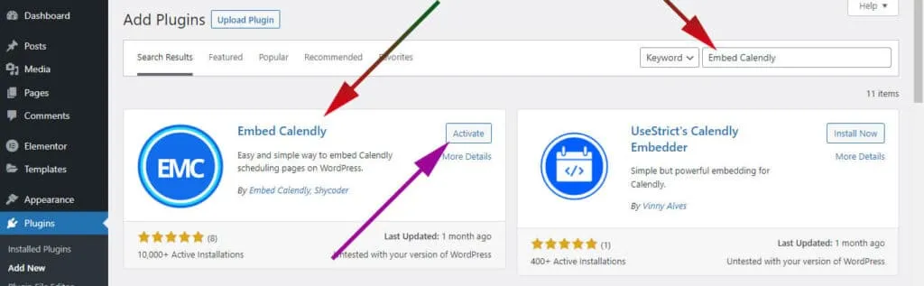Activate Calendly wordpress plugin