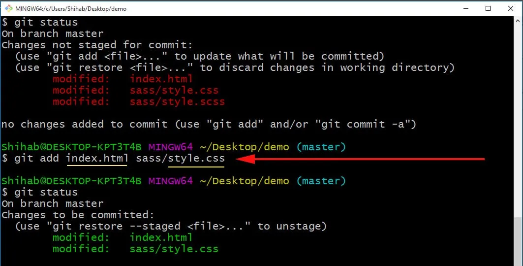 stage two specific files to git