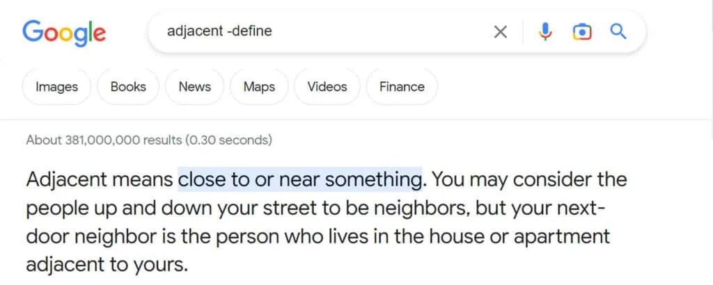 Adjacent definition