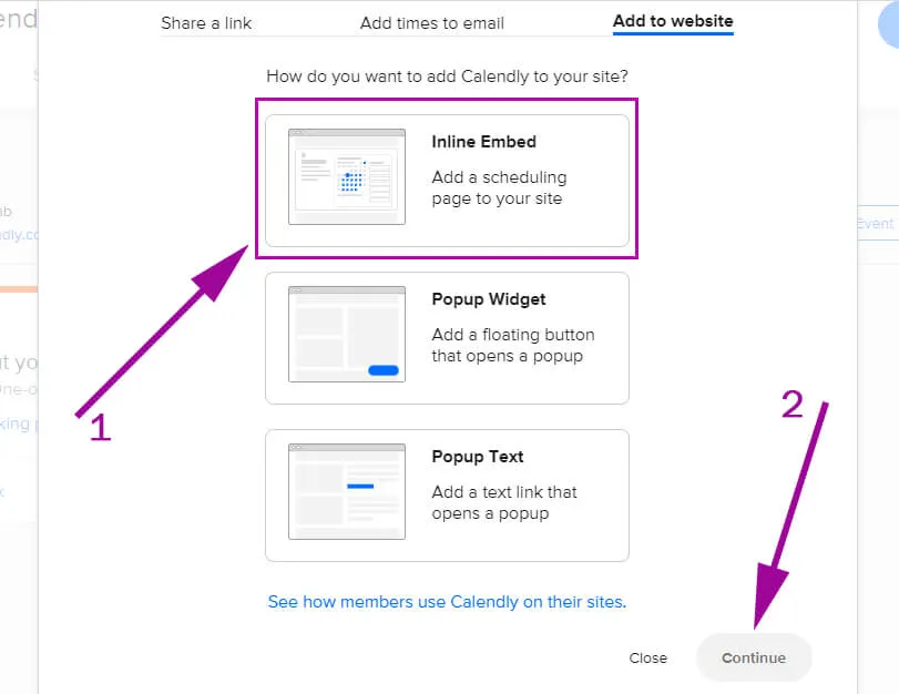 Calendly add to website using inline embed method