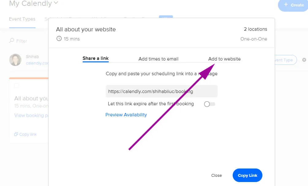 Calendly add to website