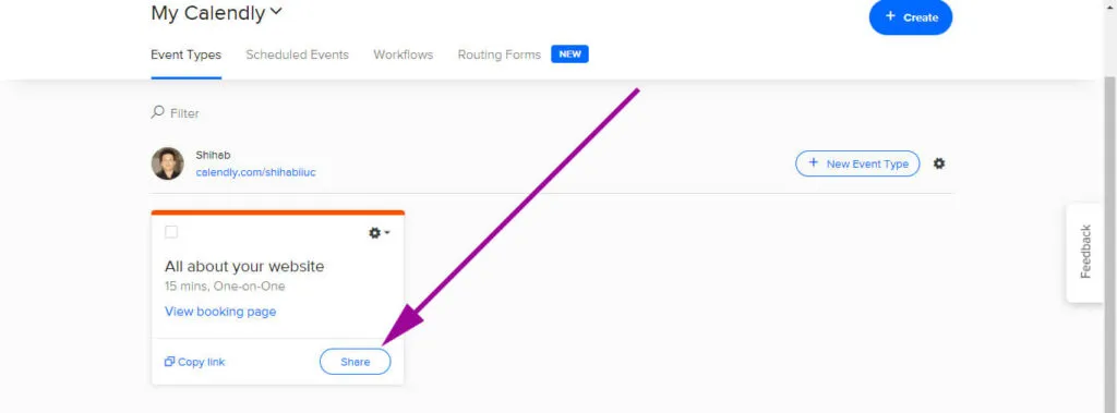 Calendly booking calendar share button