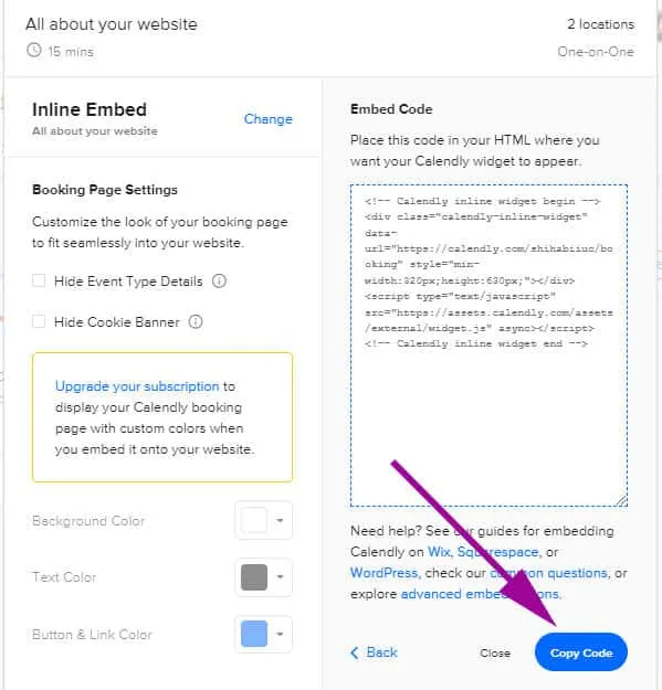 Calednly inline embed code