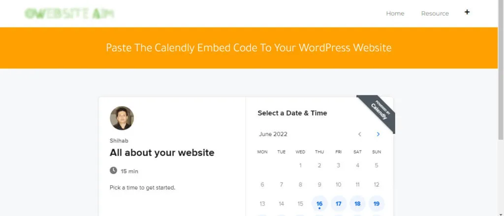 Calendly scheduling calendar is now live on WordPress site