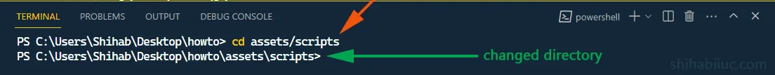 Change directory in terminal