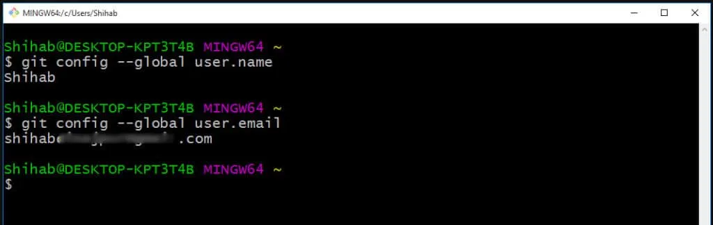 Check Git global username and email in command line