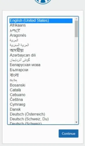 Choose WordPress installation language