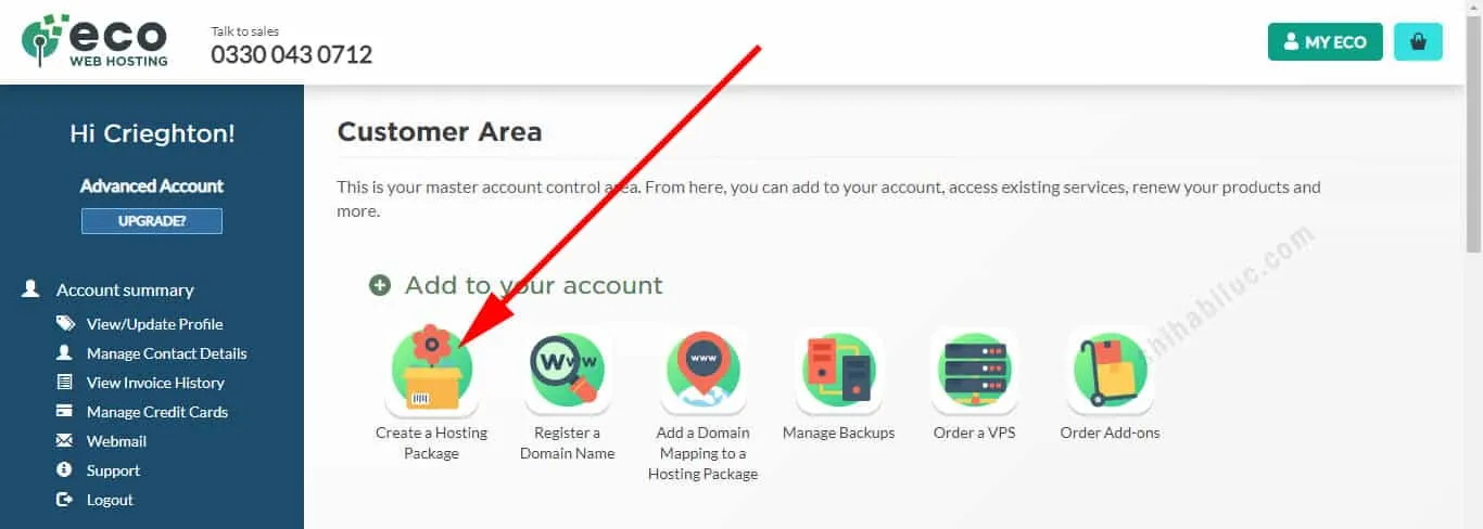 Create a hosting package on Eco Web Hosting