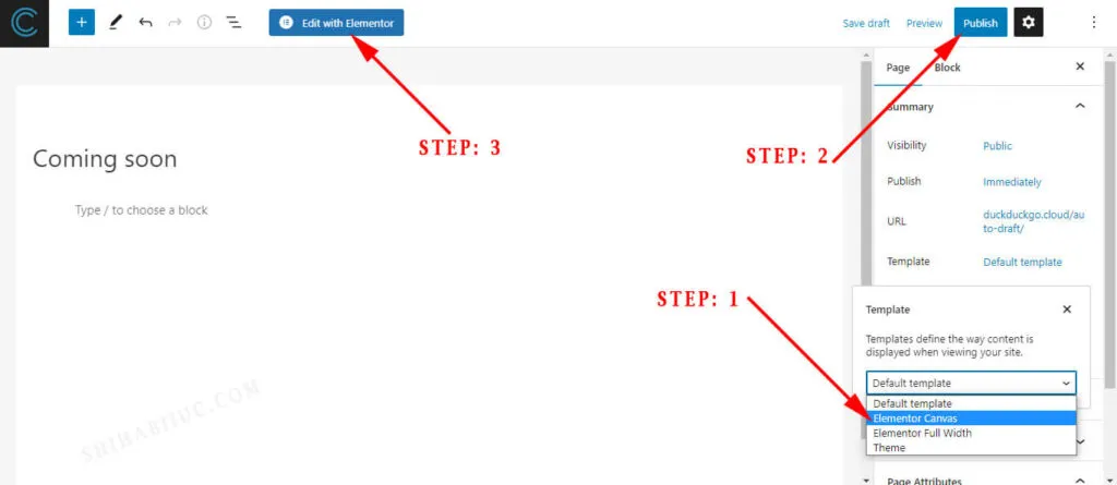 Create a new page using Elementor canvas template