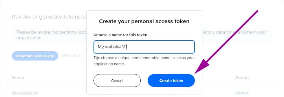 create token on calendly