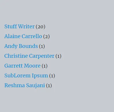 show author list with post count