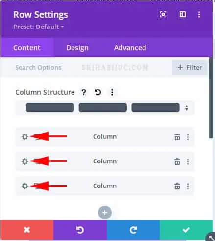 Divi column settings