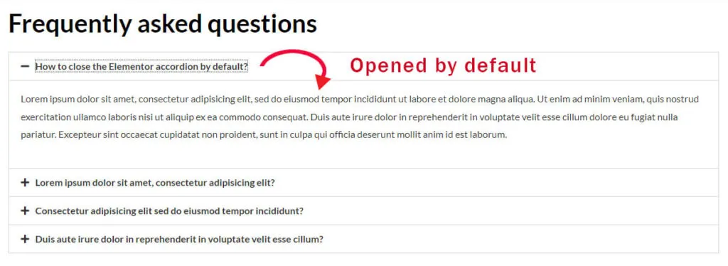 Elementor first accordion is opened by default