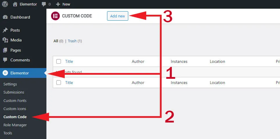 Add new custom code in Elementor