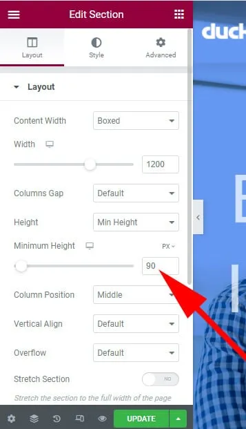 Set a minimum height to the Elementor header