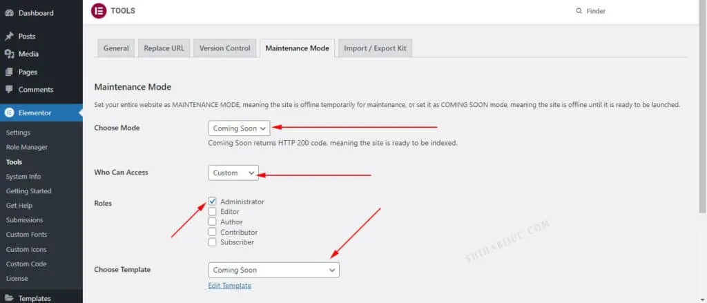 Elementor maintenance mode setup