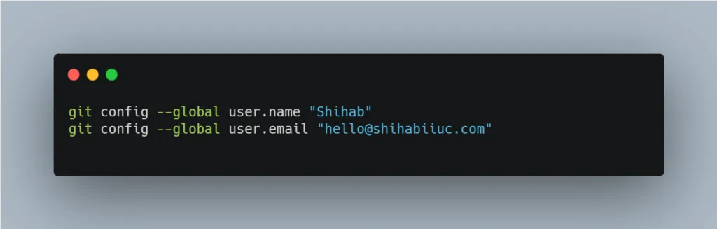 Git commands for setting up global username & email