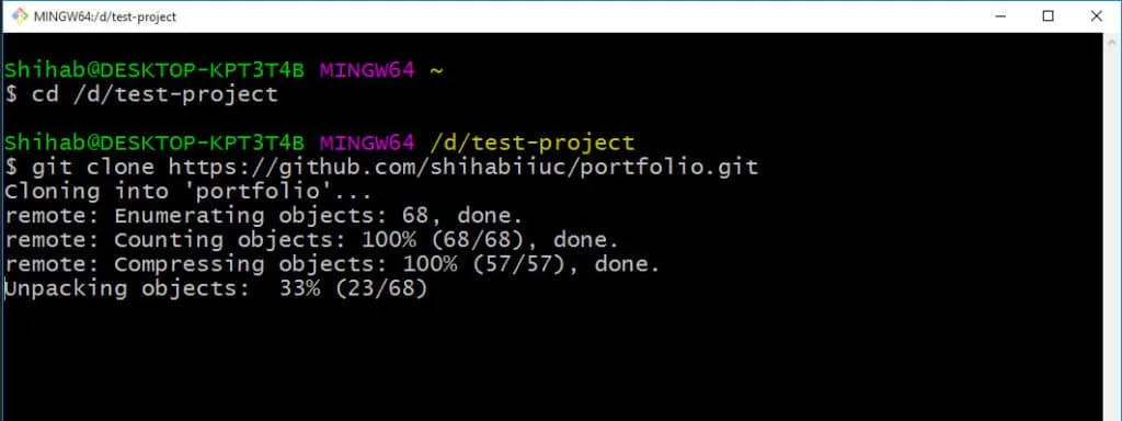 Git clone process (progress)