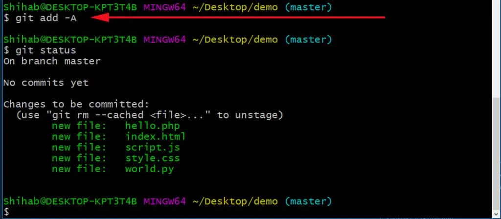 Git staging all files