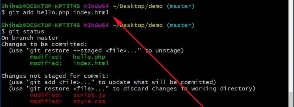 Git stage specific files
