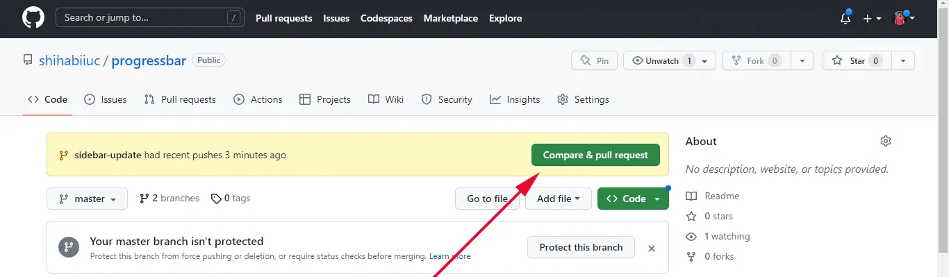 GitHub compare & pull request
