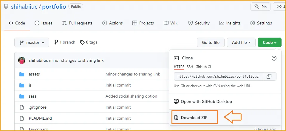 GitHub repository download option