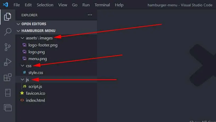 File & folders for hamburger menu project