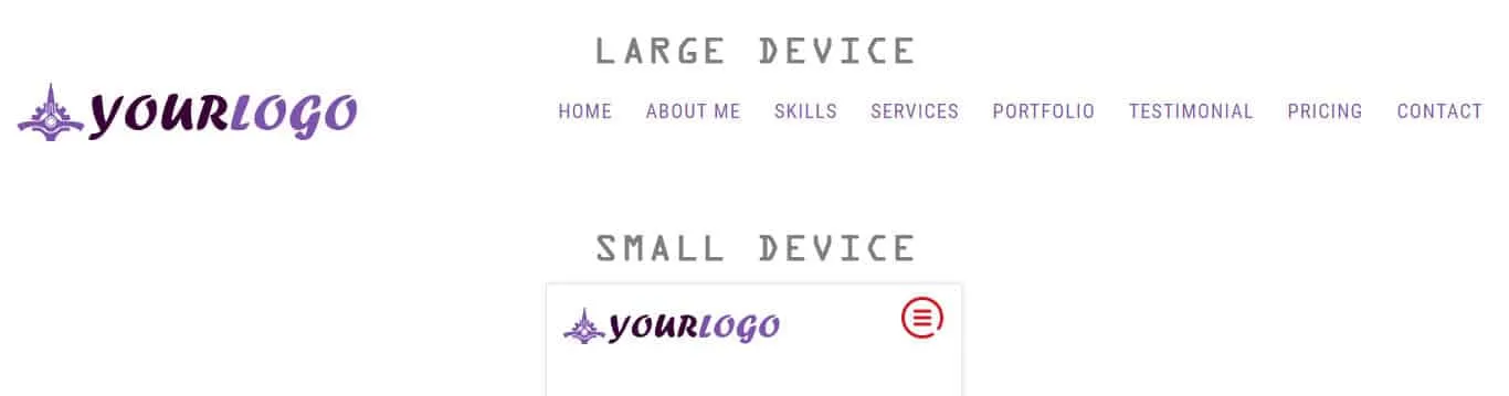 Header navigation menus in large and small devices