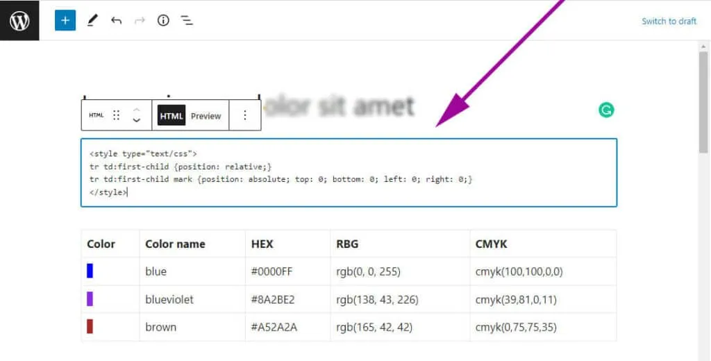Paste code to wordpress html block