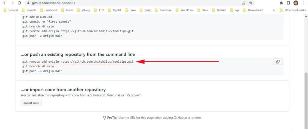 Remote Git repository URL on GitHub