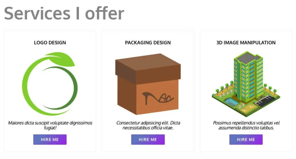 Service section in the portfolio