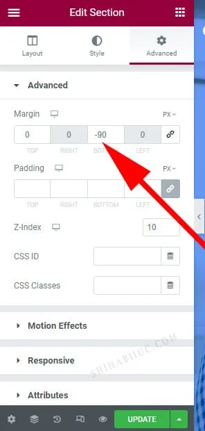 Set a negative margin to the header section