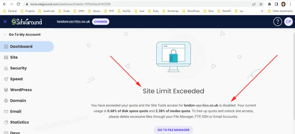 SiteGround site limit exceeded