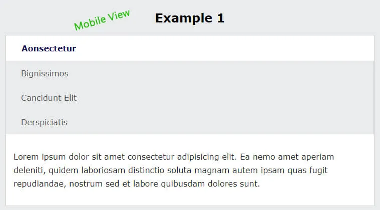 Tab example-1 mobile view (layout)