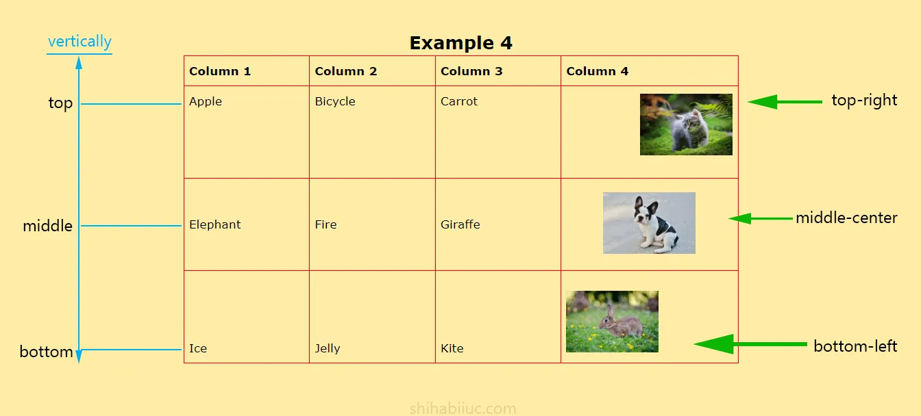Table cell alignments infographic