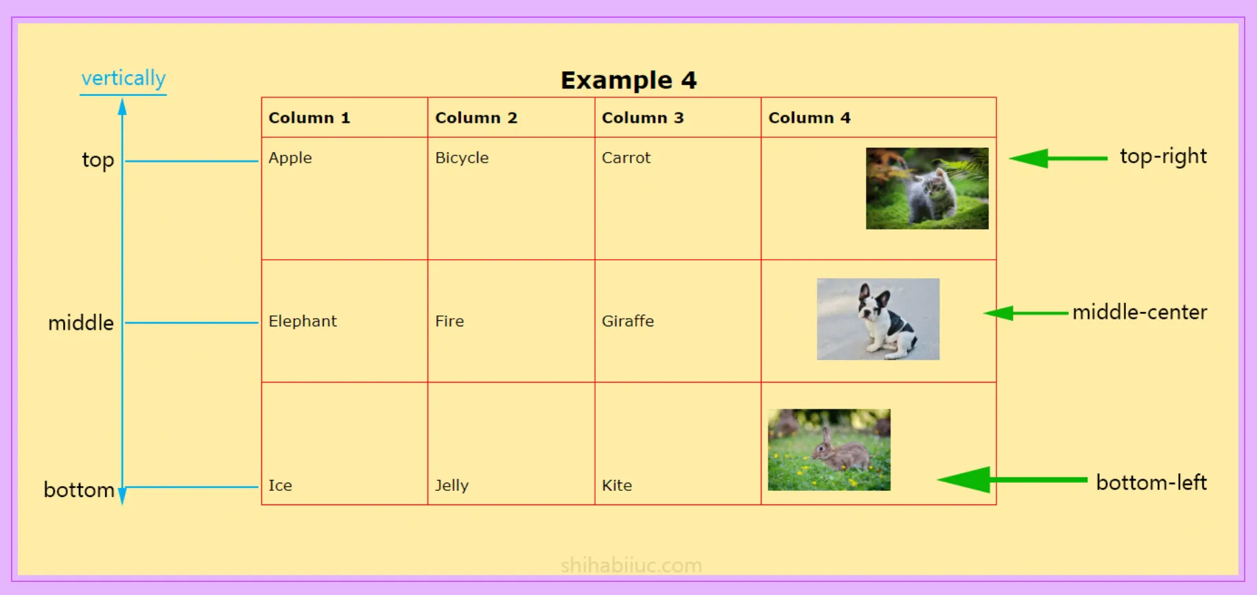 Table image vertical alignments