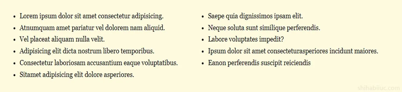 Two-column unordered list