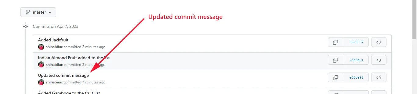 Updated commit message on my GitHub repository
