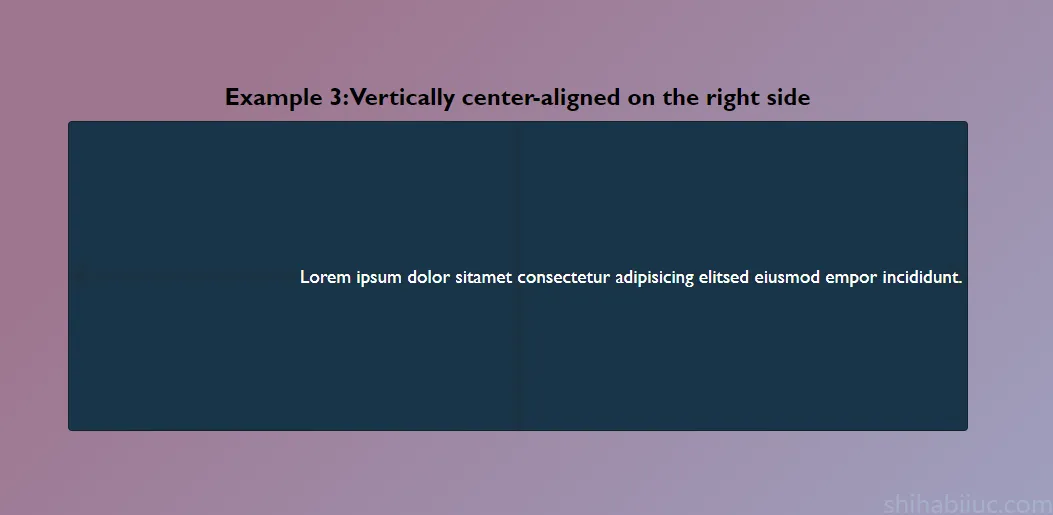 Example of vertical-aligned text, Vertically center-aligned on the right side