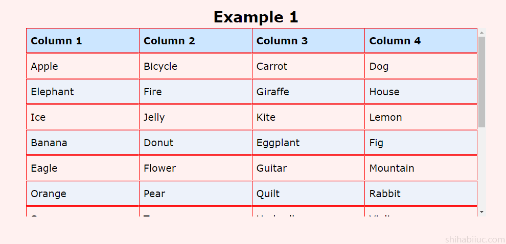 Vertically scrollable HTML table that shows a scrollbar on the right side