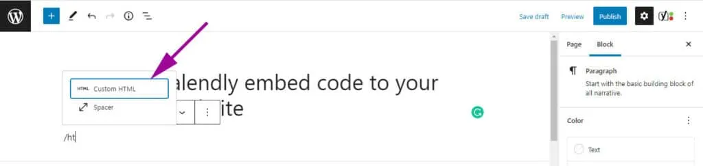 WordPress Custom HTML block