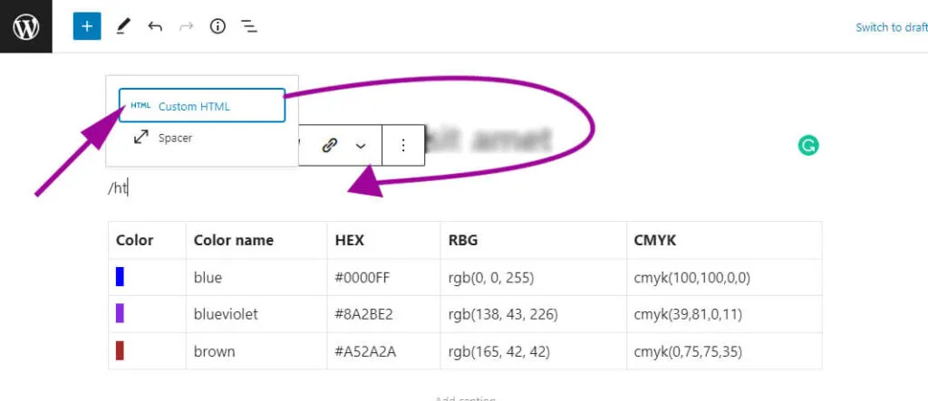 drag and drop WordPress custom HTML widget before the table