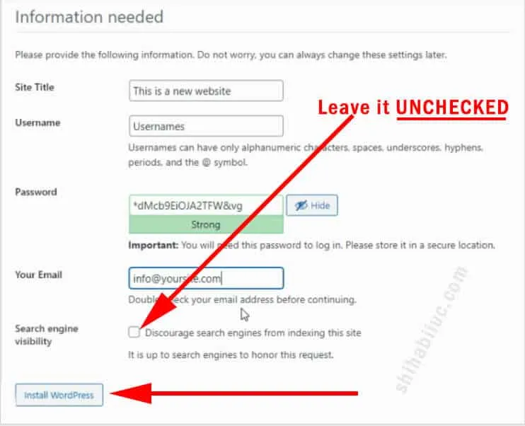 WordPress installation last step
