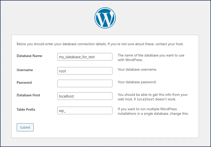 WordPress installation final step