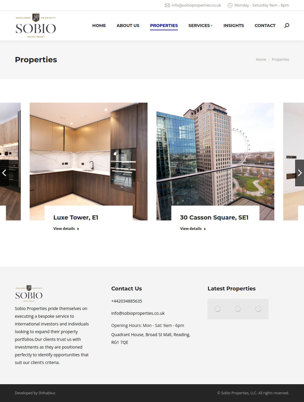 Sobio Properties — Properties Page