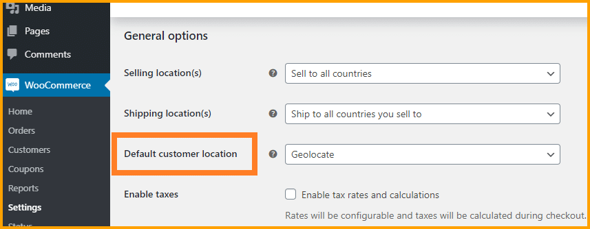 Default customer location